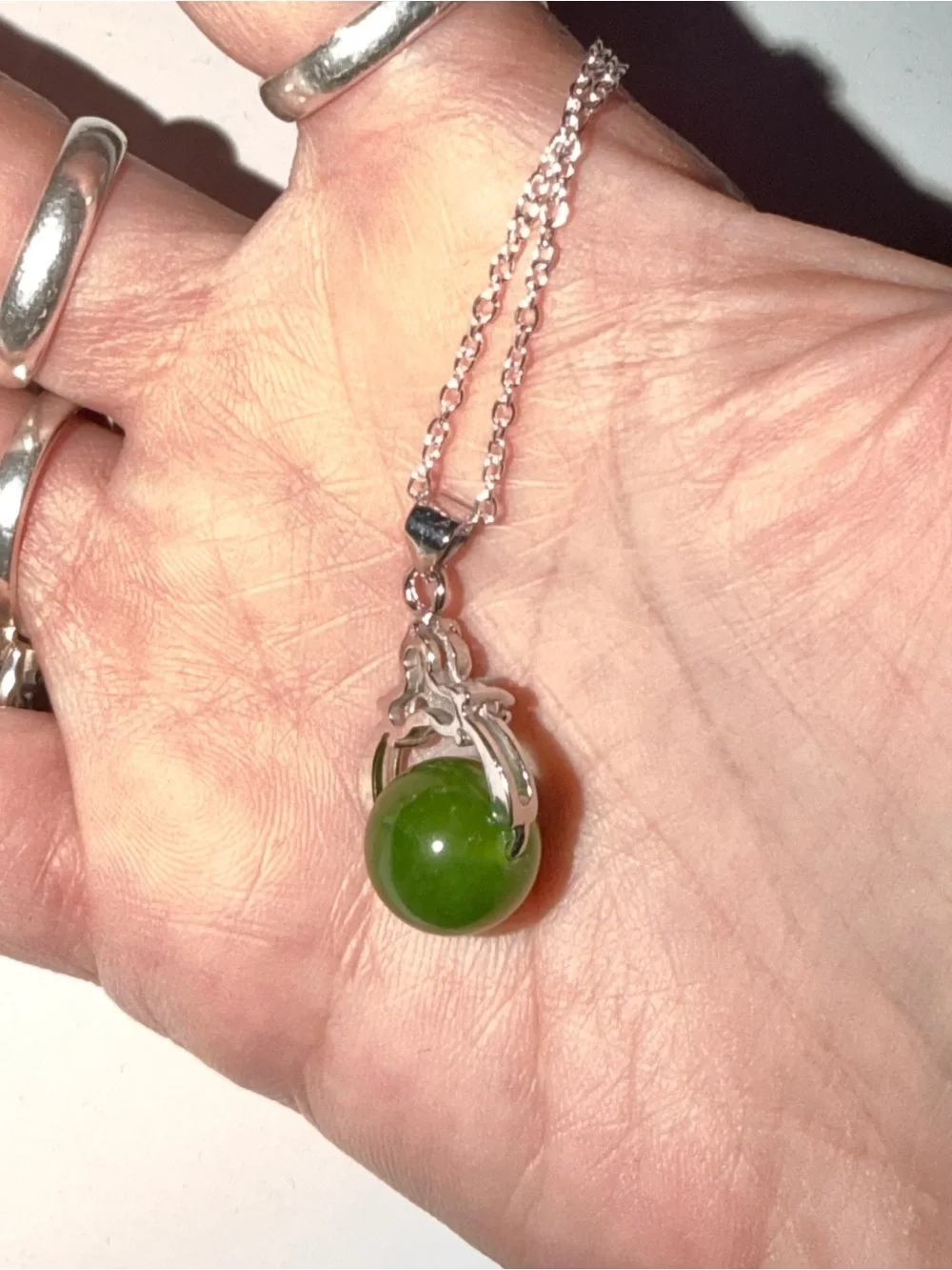 New Rare Jadeite Stone Green 925 Sterling Silver White Sapphire Artisan Necklace